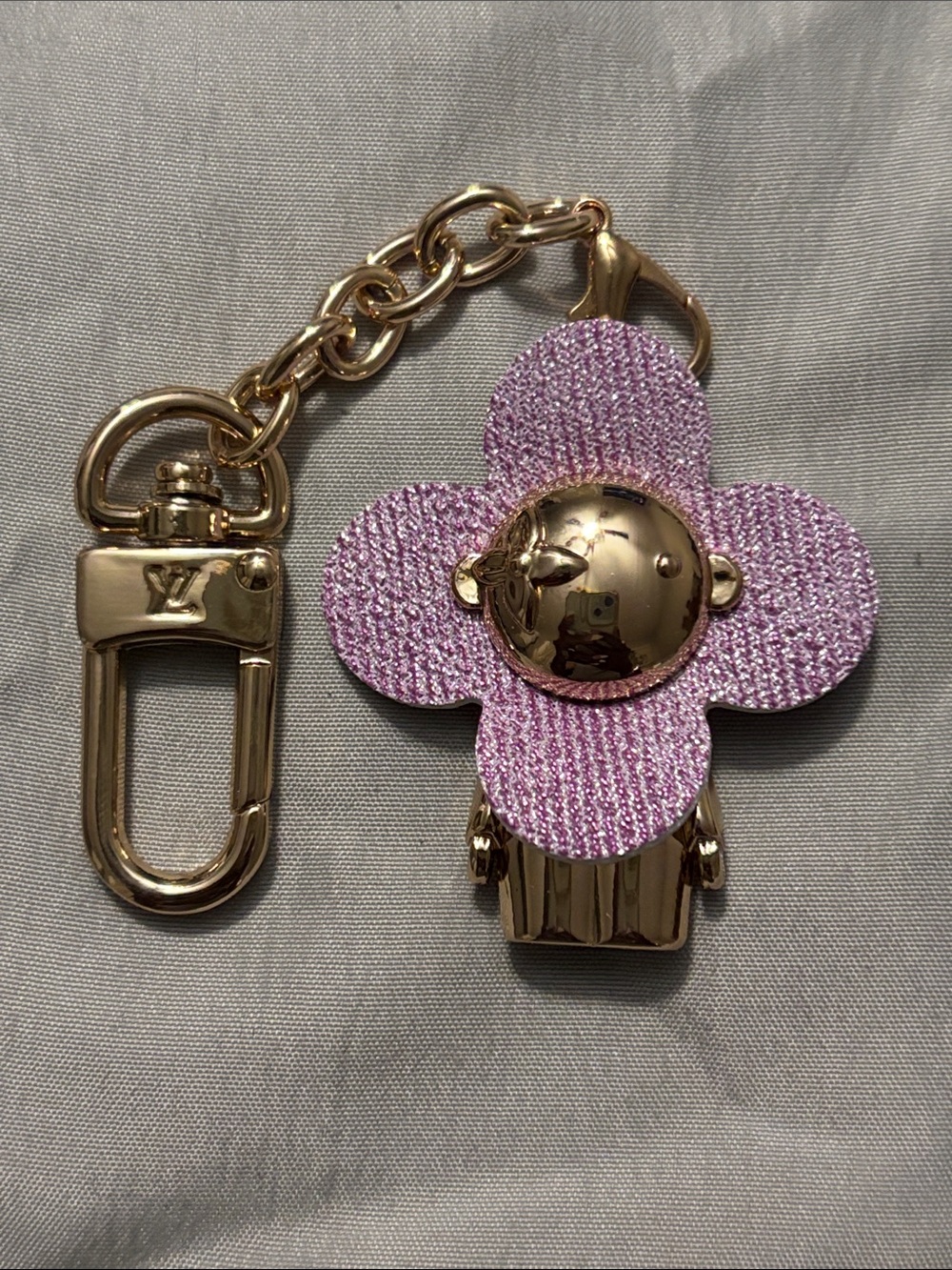 Louis Vuitton Pink Flower Charm Key Holder with Gold Hardware